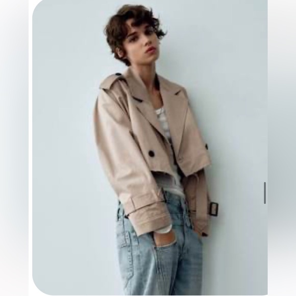 New Without Tags Zara Cropped Trench Coat Jacket - Picture 6 of 9